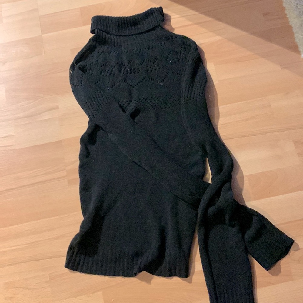 Crochet neckline turtle neck sweater